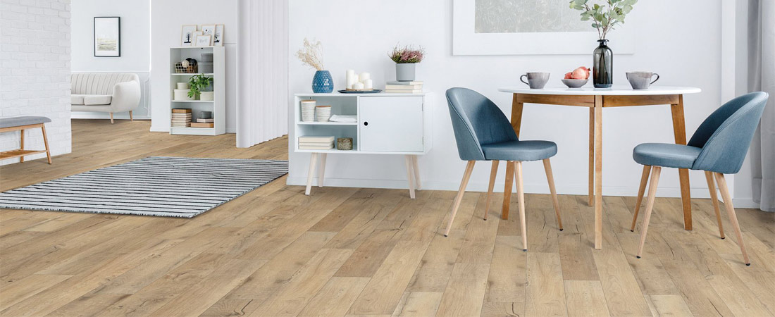 Light wood luxury vinyl room scene-table-chairs